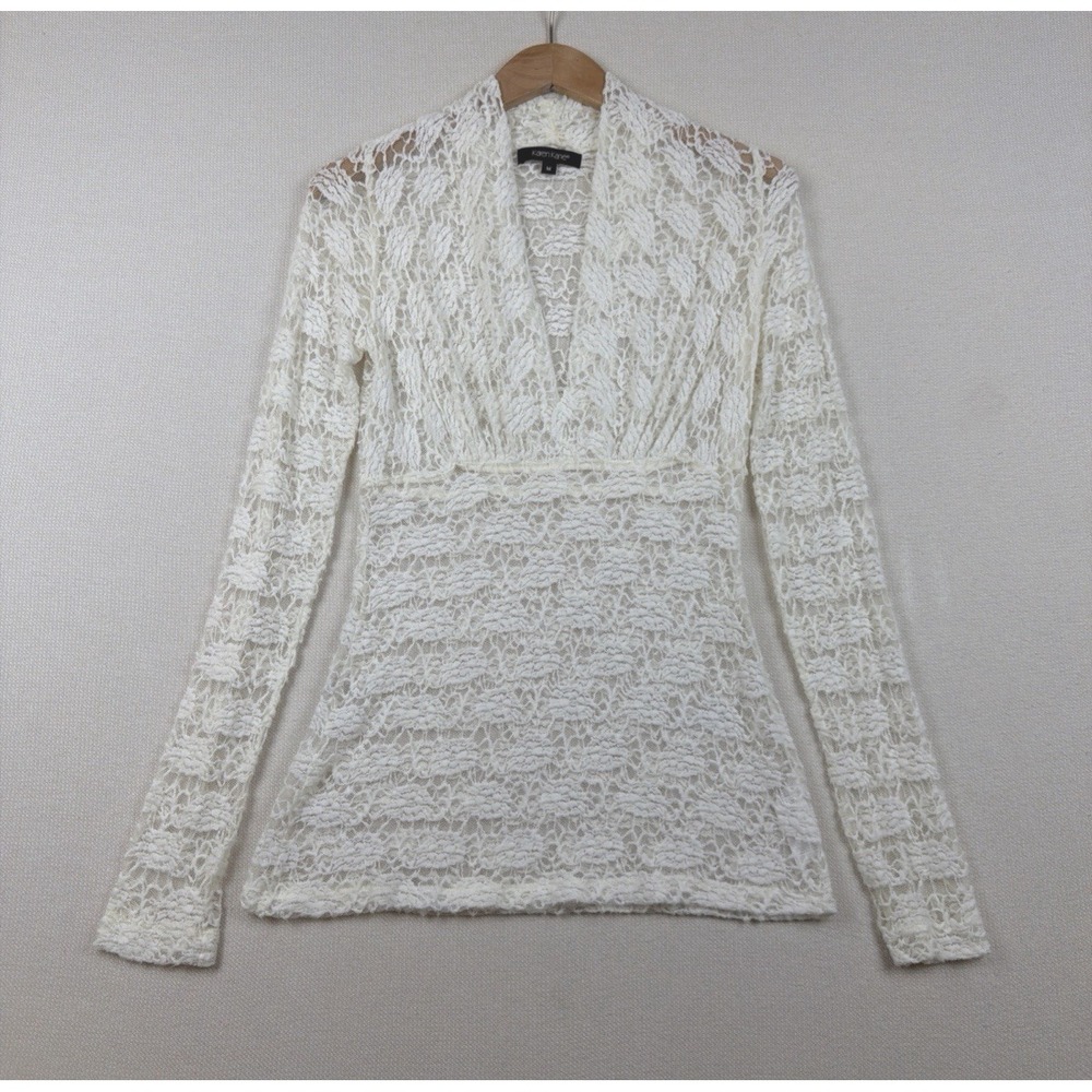 VTG Karen Kane V-Neck Lace Knit Top Blouse Sz Junior Med Ivory Y2K Coquette Chic